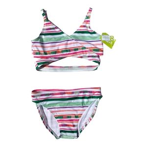 Crazy 8 Girls S 5-6 Green/Pink/Purple 2 Piece Swim Suit